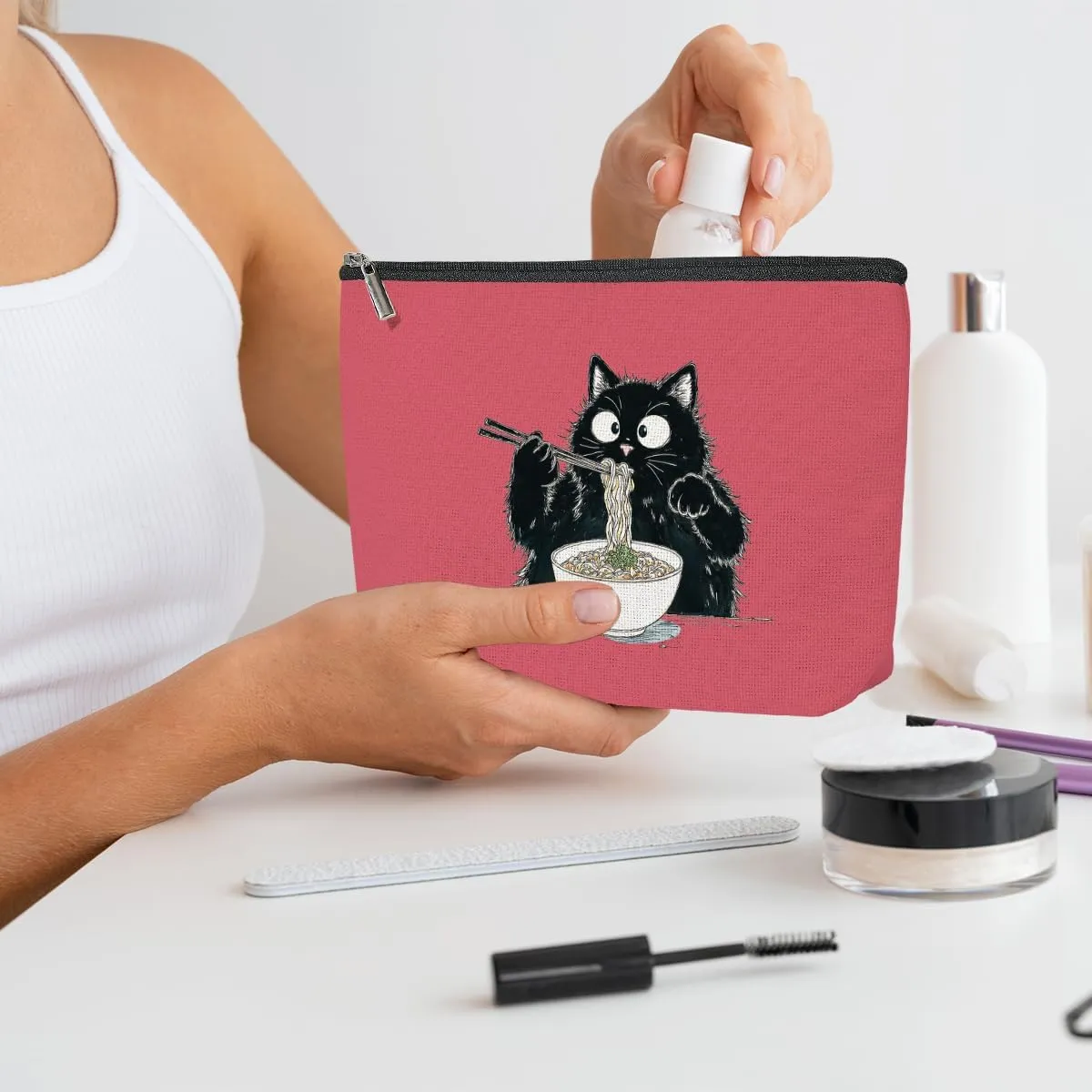 3 Pack Funny Noodles Ramen Cat Lover Gifts Cat Gifts for Women Girls Bestie Mum Teacher Makeup Bag,Travel Essentials Cosmetic Bags for Women, Travel Toiletry Bag Mothers Day Birthday Anniversary