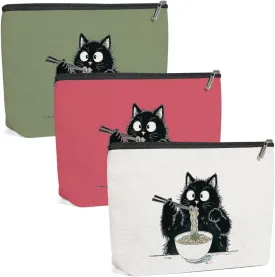 3 Pack Funny Noodles Ramen Cat Lover Gifts Cat Gifts for Women Girls Bestie Mum Teacher Makeup Bag,Travel Essentials Cosmetic Bags for Women, Travel Toiletry Bag Mothers Day Birthday Anniversary