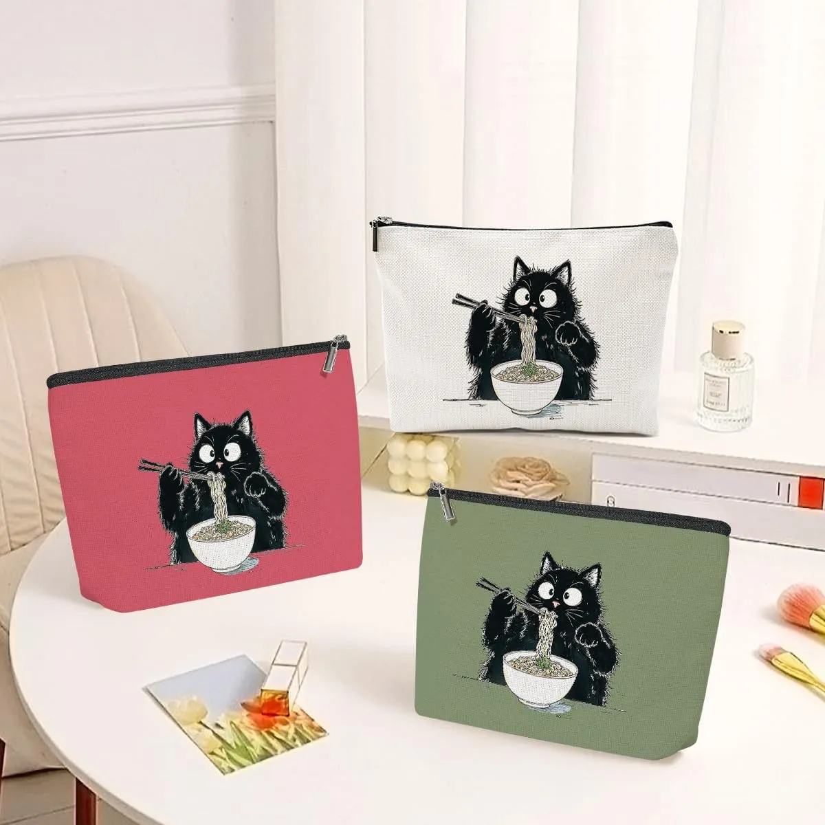 3 Pack Funny Noodles Ramen Cat Lover Gifts Cat Gifts for Women Girls Bestie Mum Teacher Makeup Bag,Travel Essentials Cosmetic Bags for Women, Travel Toiletry Bag Mothers Day Birthday Anniversary