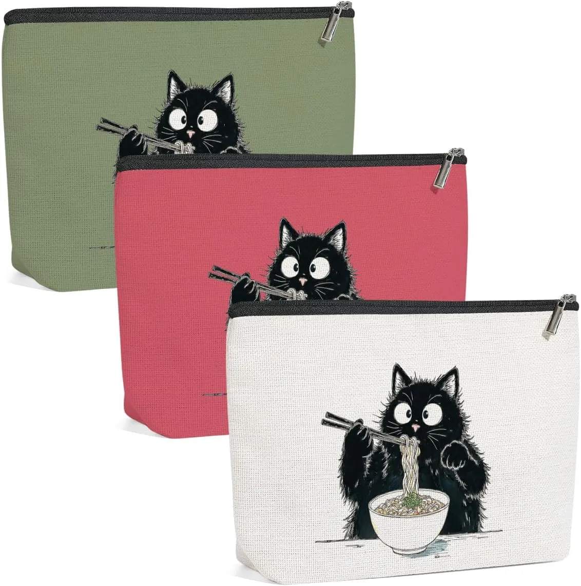 3 Pack Funny Noodles Ramen Cat Lover Gifts Cat Gifts for Women Girls Bestie Mum Teacher Makeup Bag,Travel Essentials Cosmetic Bags for Women, Travel Toiletry Bag Mothers Day Birthday Anniversary