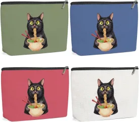 4 Pack Funny Noodles Cat Lover Gifts Cat Gifts for Women Mum Bestie Teacher Girls Trip Makeup Bag,Travel Essentials Cosmetic Bags for Women, Travel Toiletry Bag Friendship Birthday Christmas