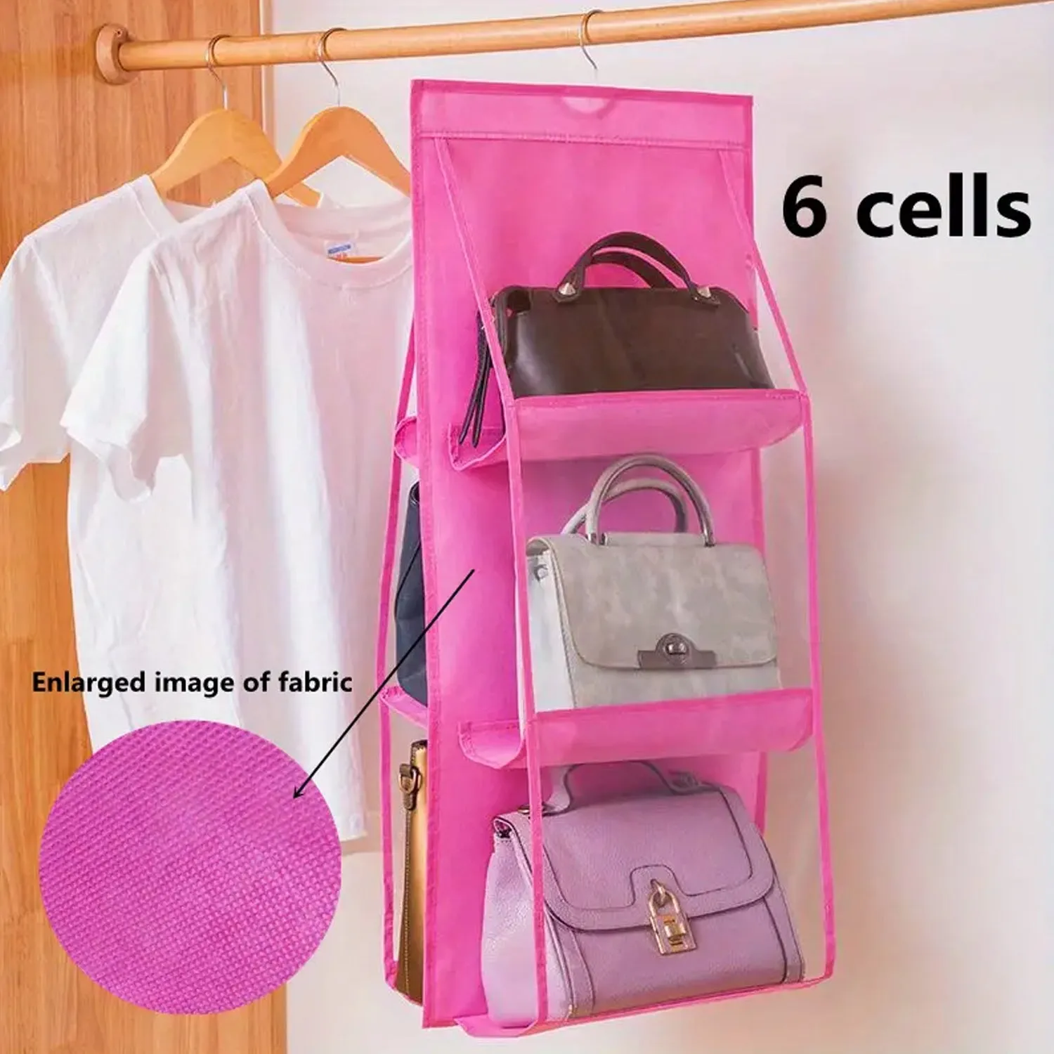 6-Pocket Clear Hanging Handbag Organizer – 1 Piece