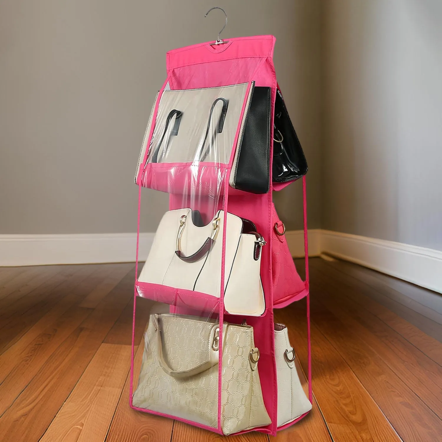 6-Pocket Clear Hanging Handbag Organizer – 1 Piece