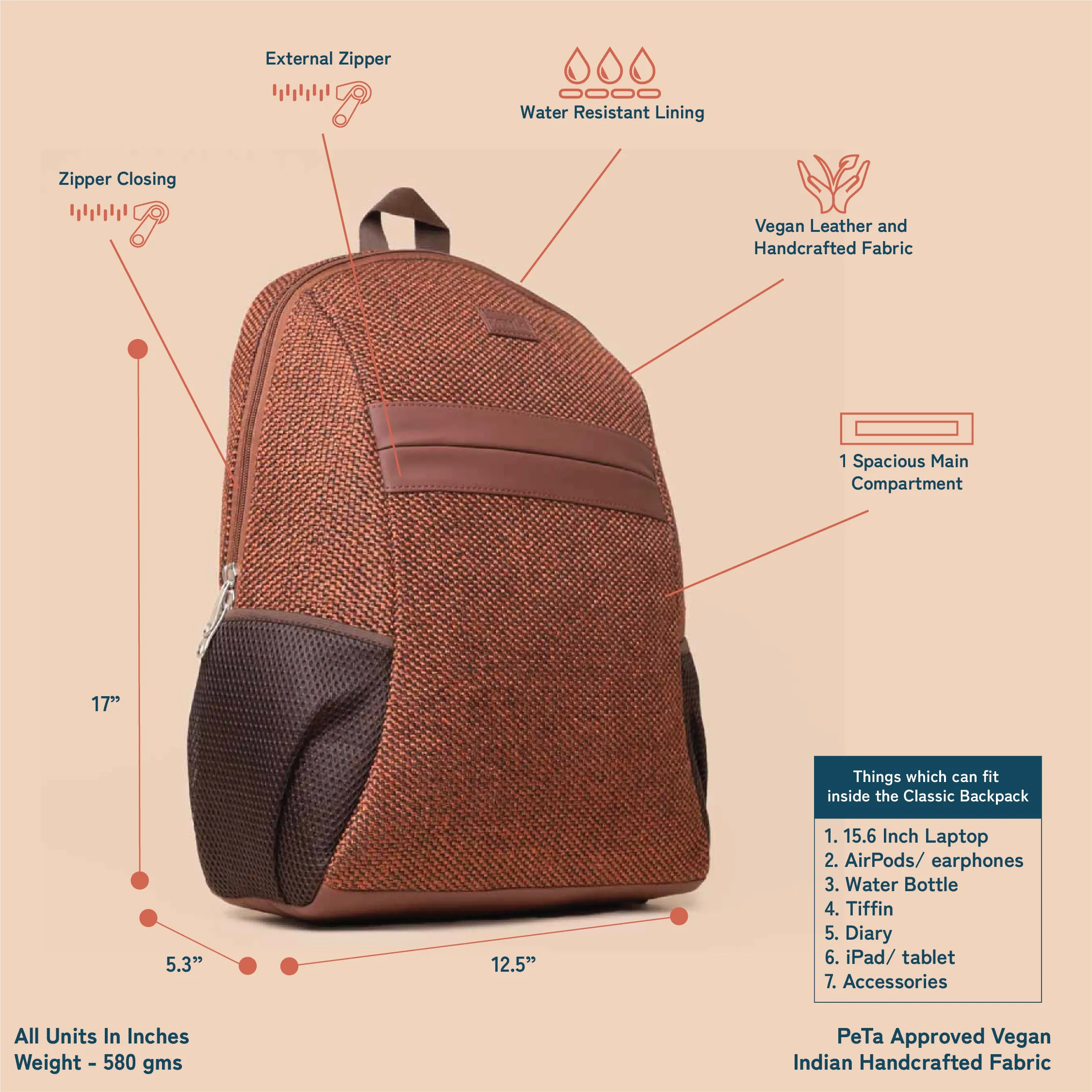 Brown Metal Classic Backpack