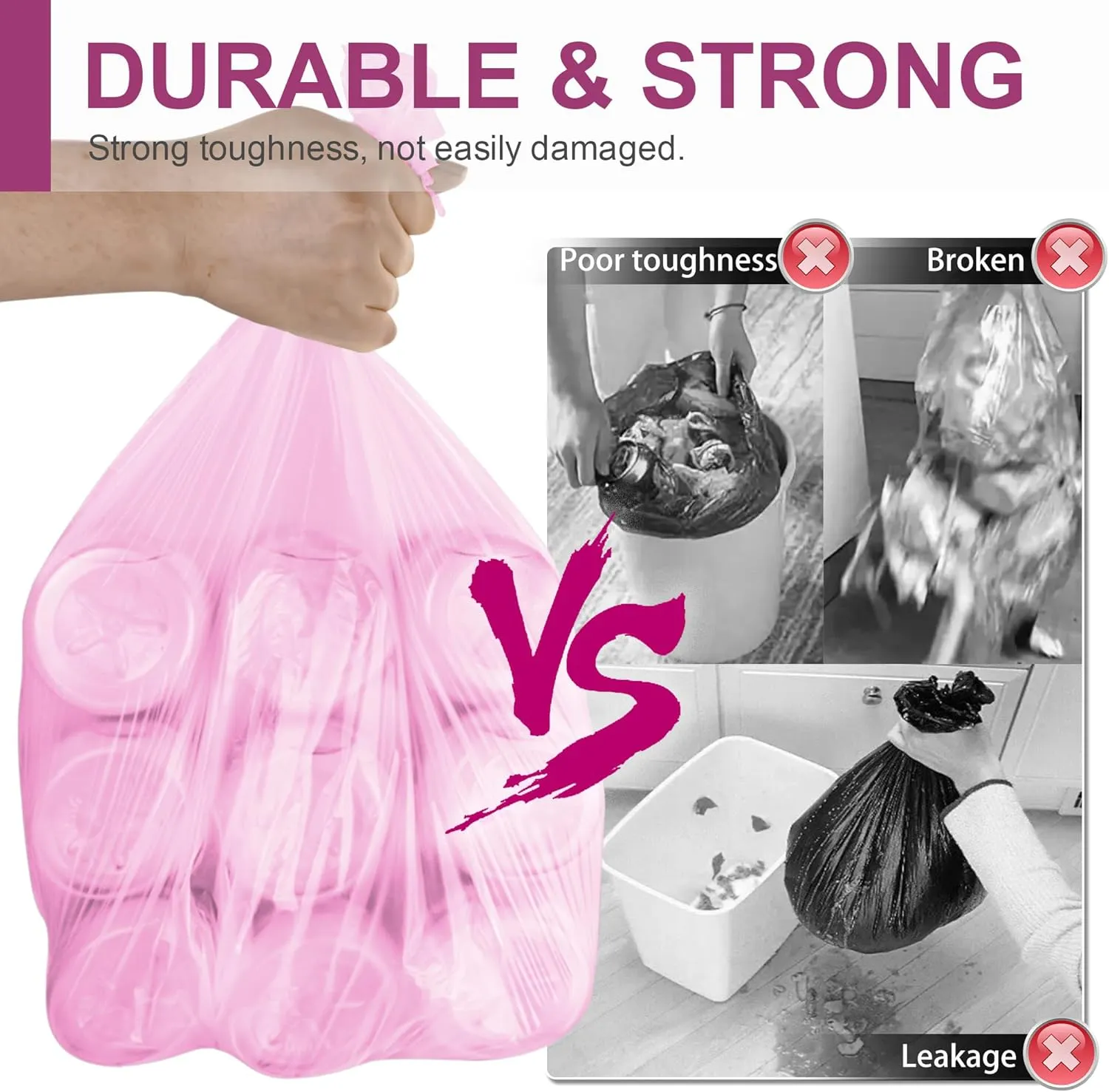 Charmount 4 Gallon Trash Bags 220 Count, Small Mini Garbage Bags for Bathroom Can Kitchen Bedroom,Unscented, Hot Pink
