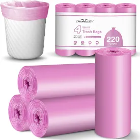 Charmount 4 Gallon Trash Bags 220 Count, Small Mini Garbage Bags for Bathroom Can Kitchen Bedroom,Unscented, Hot Pink