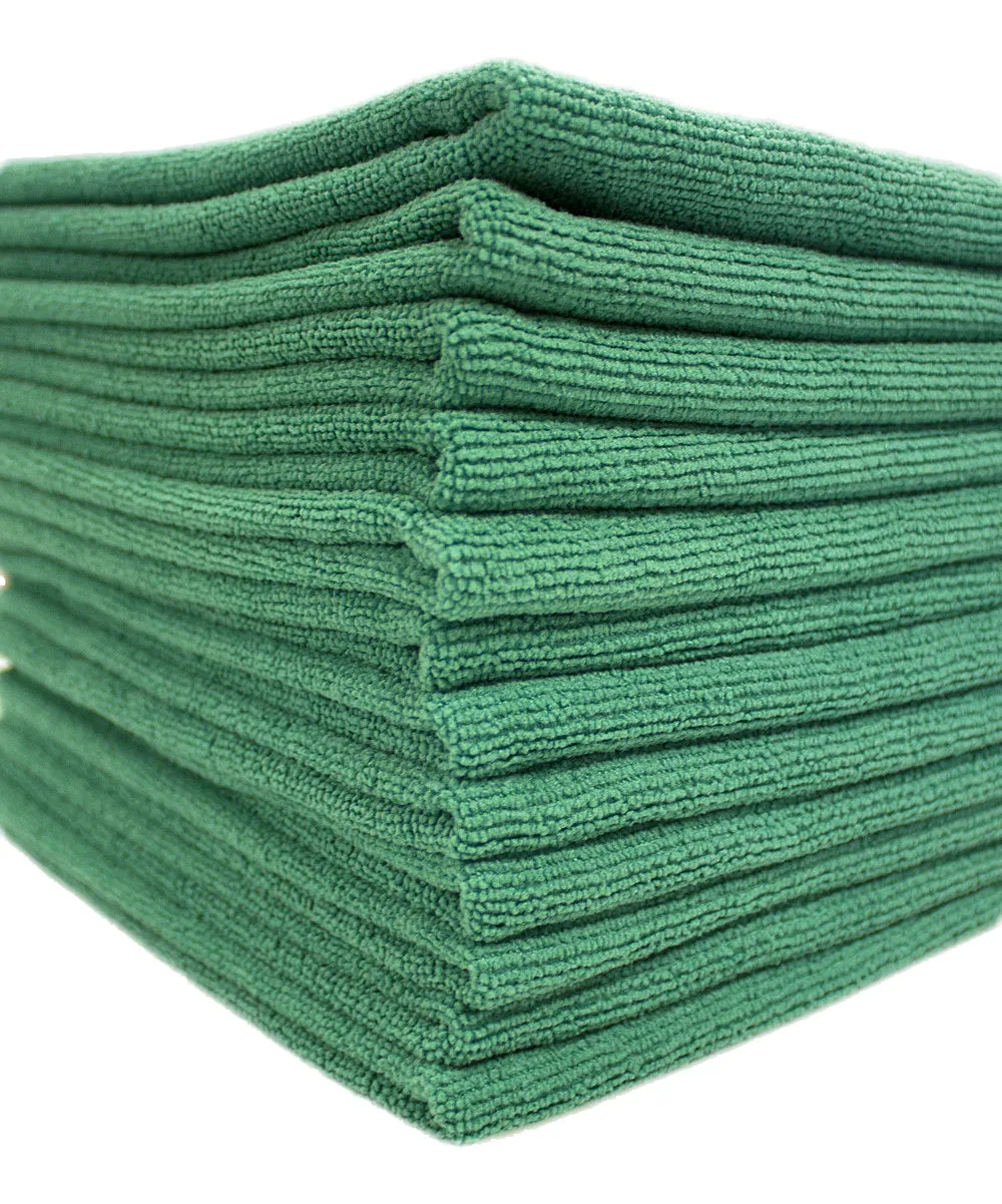 Commercial Grade Microfiber Cleaning Cloths, 12 Pack - Green for Kitchens & Food Service Environments