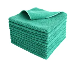 Commercial Grade Microfiber Cleaning Cloths, 12 Pack - Green for Kitchens & Food Service Environments