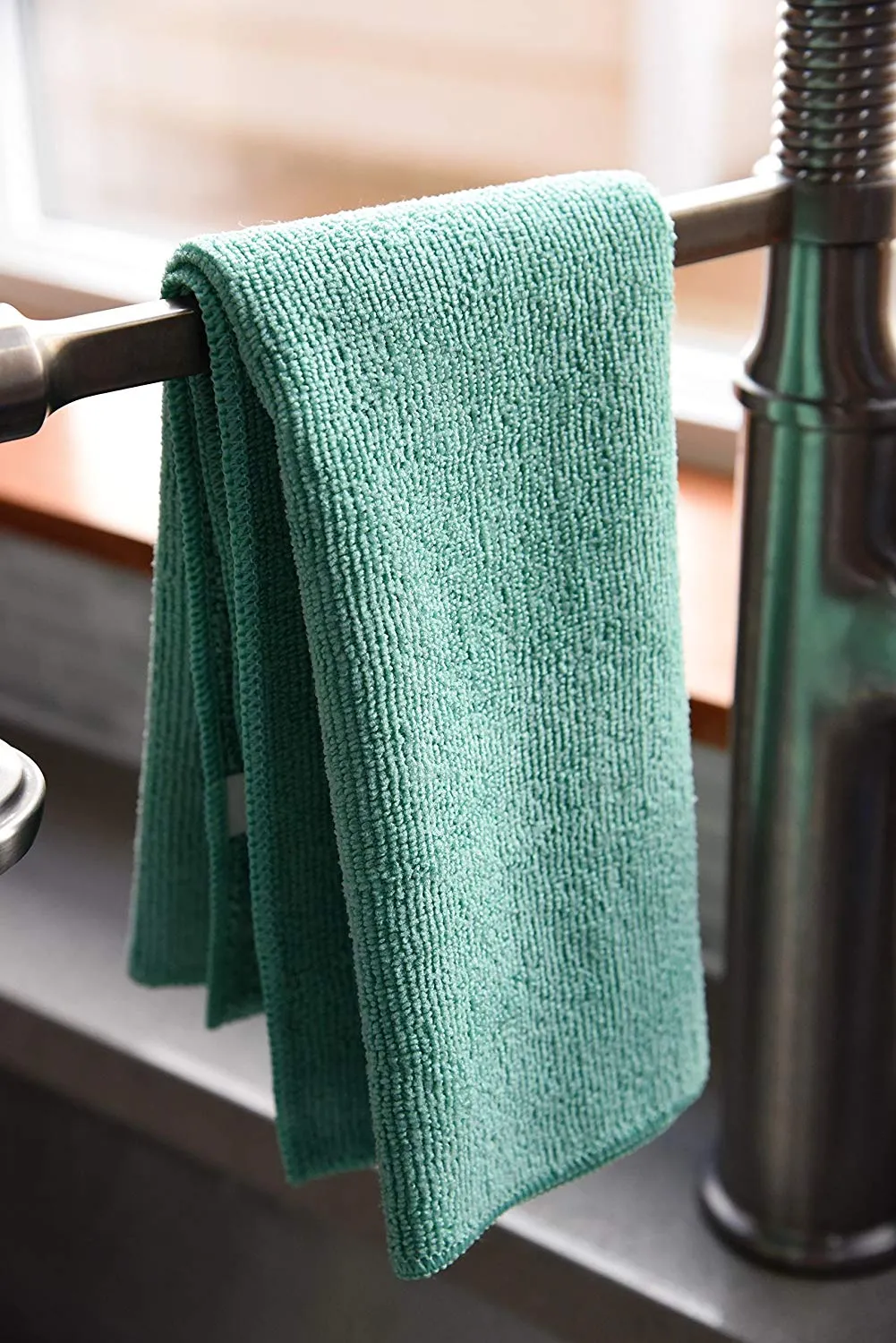 Commercial Grade Microfiber Cleaning Cloths, 12 Pack - Green for Kitchens & Food Service Environments