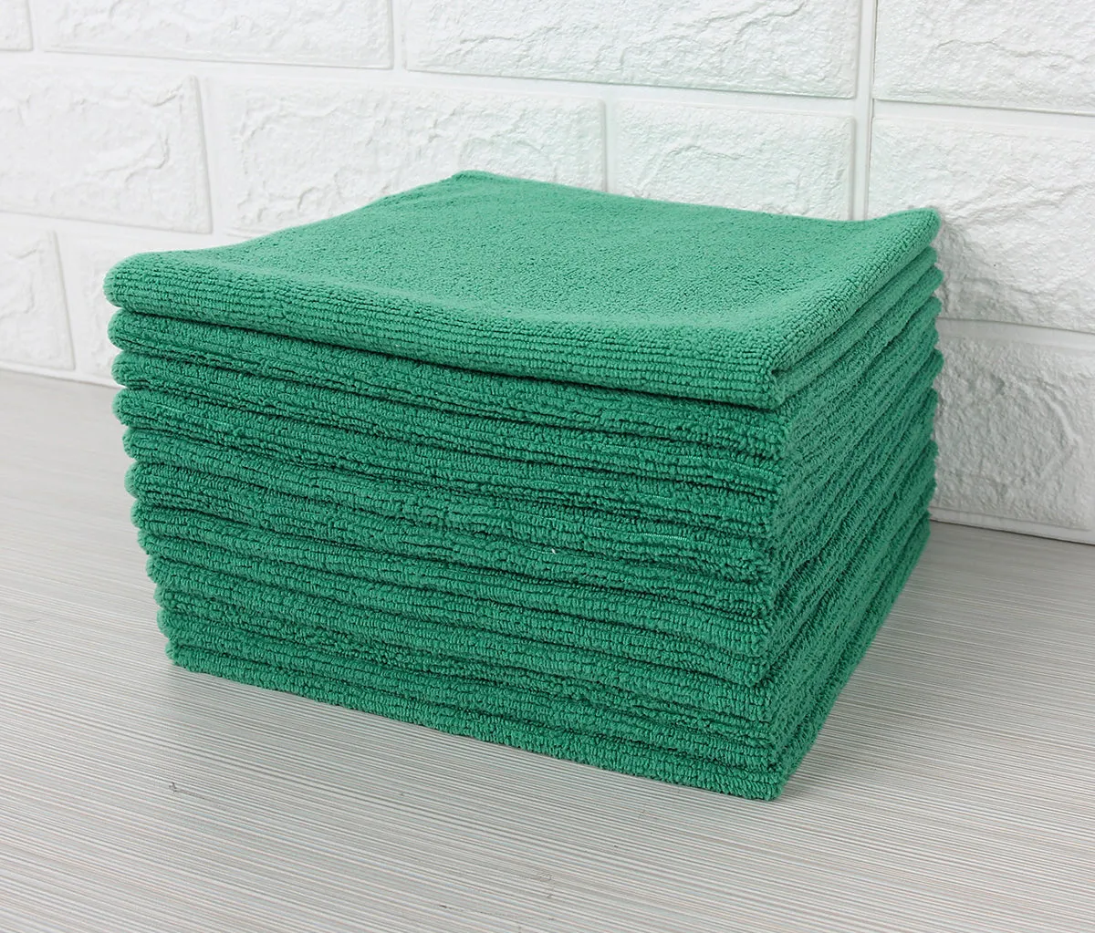 Commercial Grade Microfiber Cleaning Cloths, 12 Pack - Green for Kitchens & Food Service Environments