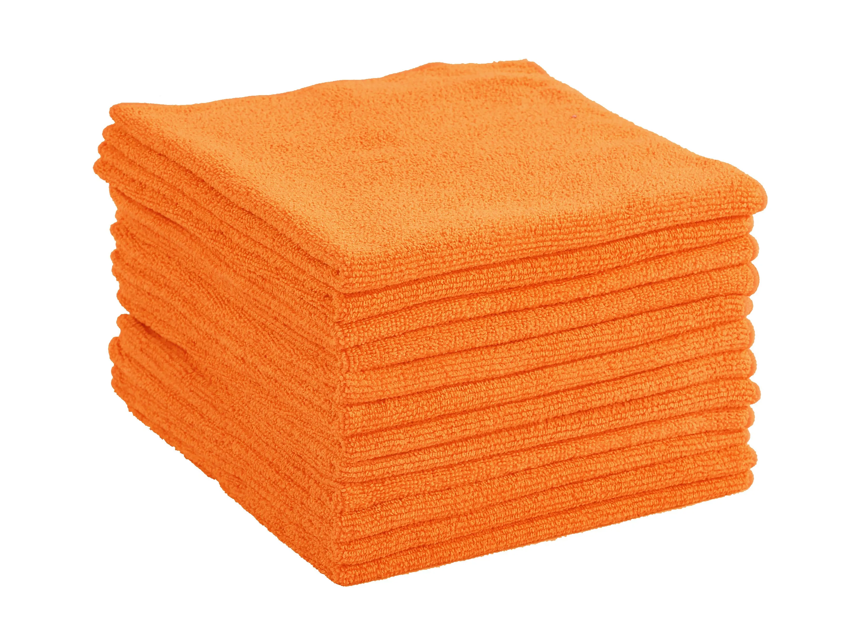 Commercial Grade Microfiber Cleaning Cloths, 12 Pack - Orange for Shop Towels