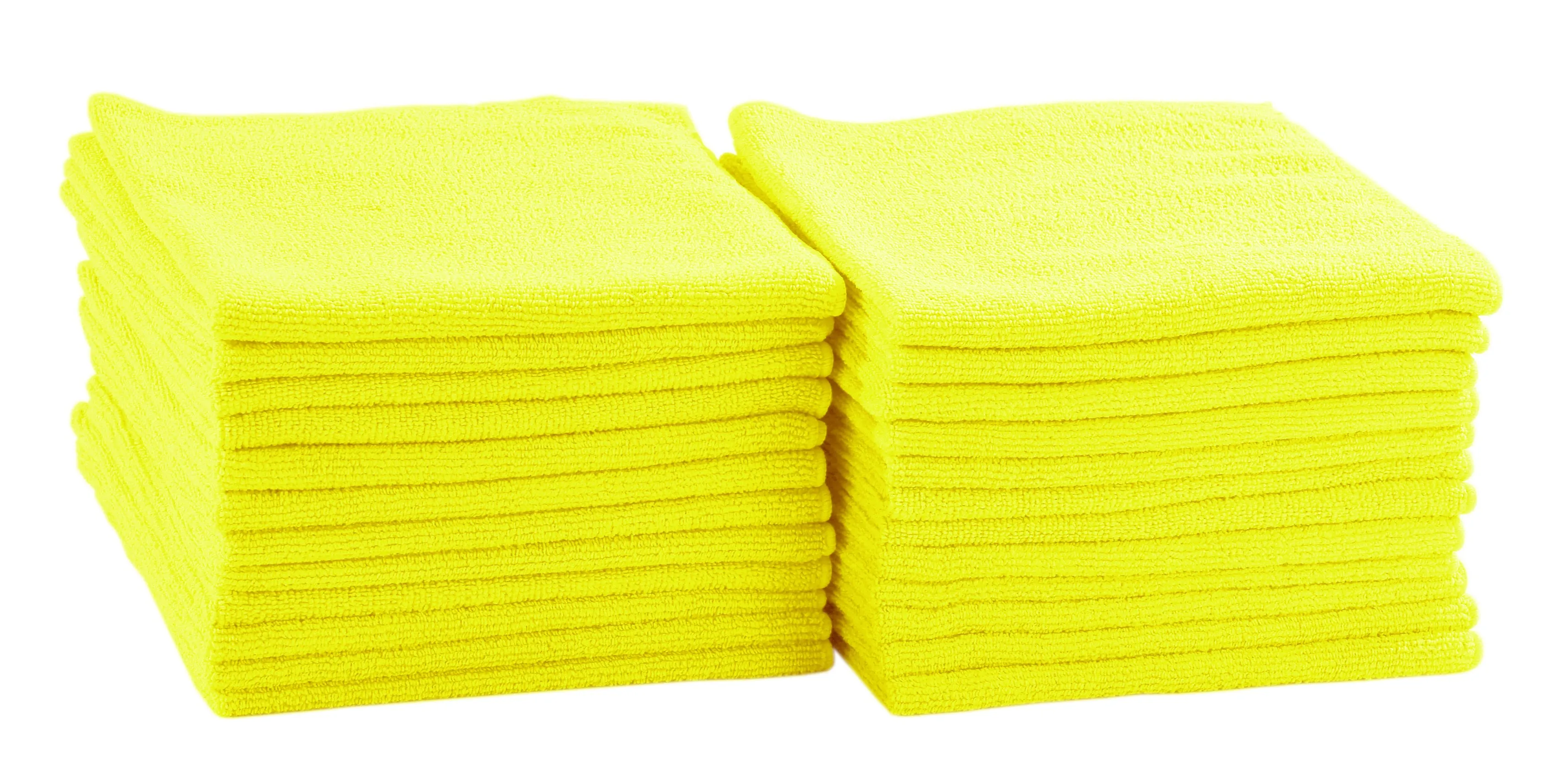 Commercial Grade Microfiber Cleaning Cloths, 12 Pack - Yellow for Polishing & Dusting