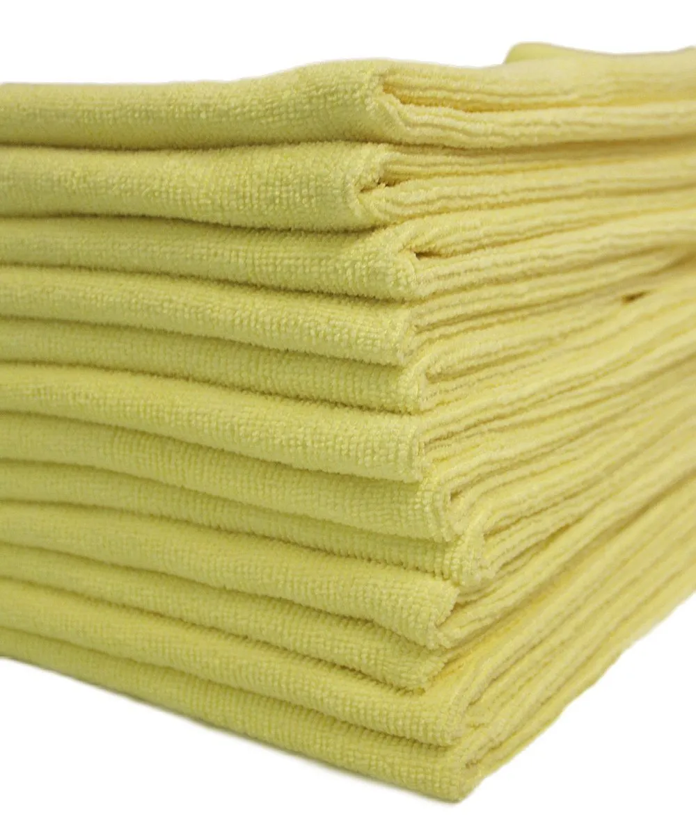 Commercial Grade Microfiber Cleaning Cloths, 12 Pack - Yellow for Polishing & Dusting