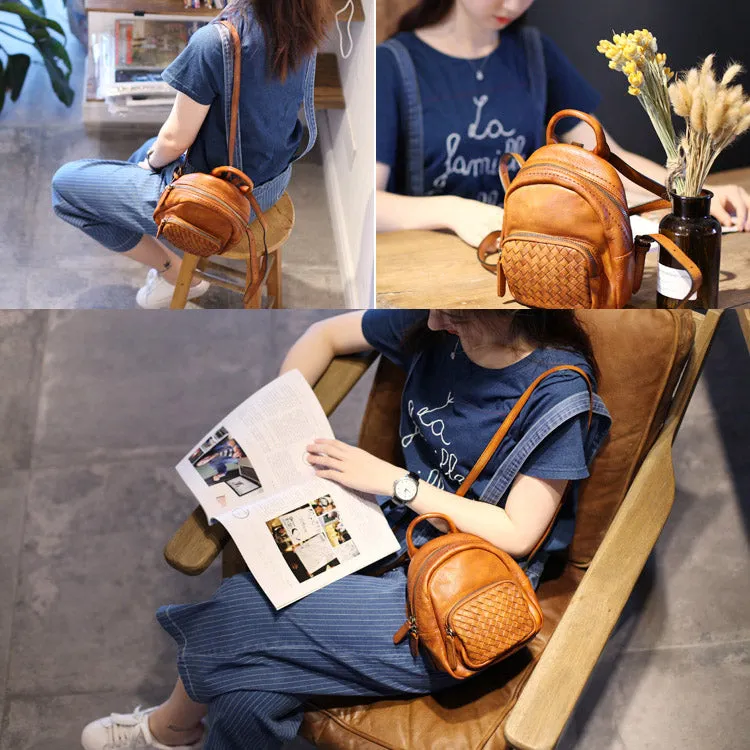 Cute Womens Brown Mini Leather Backpack Bag Purse Nice Backpacks for Women