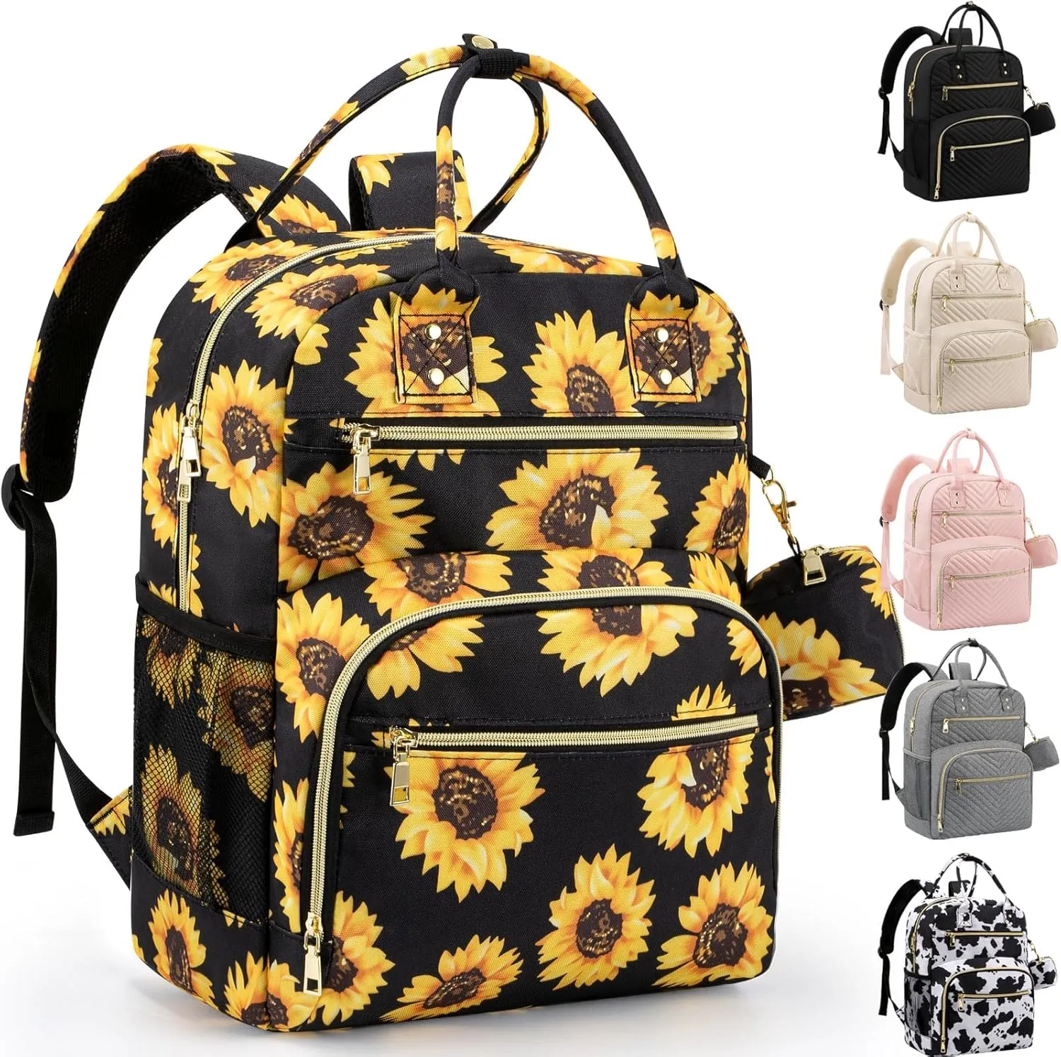 Diaper Bag Backpack,Baby Essentials Diapers Bag with Pacifier Case,Multipurpose Stylish Large Capacity Travel Backpack for Baby Girl/Boy(M-Sunflower)