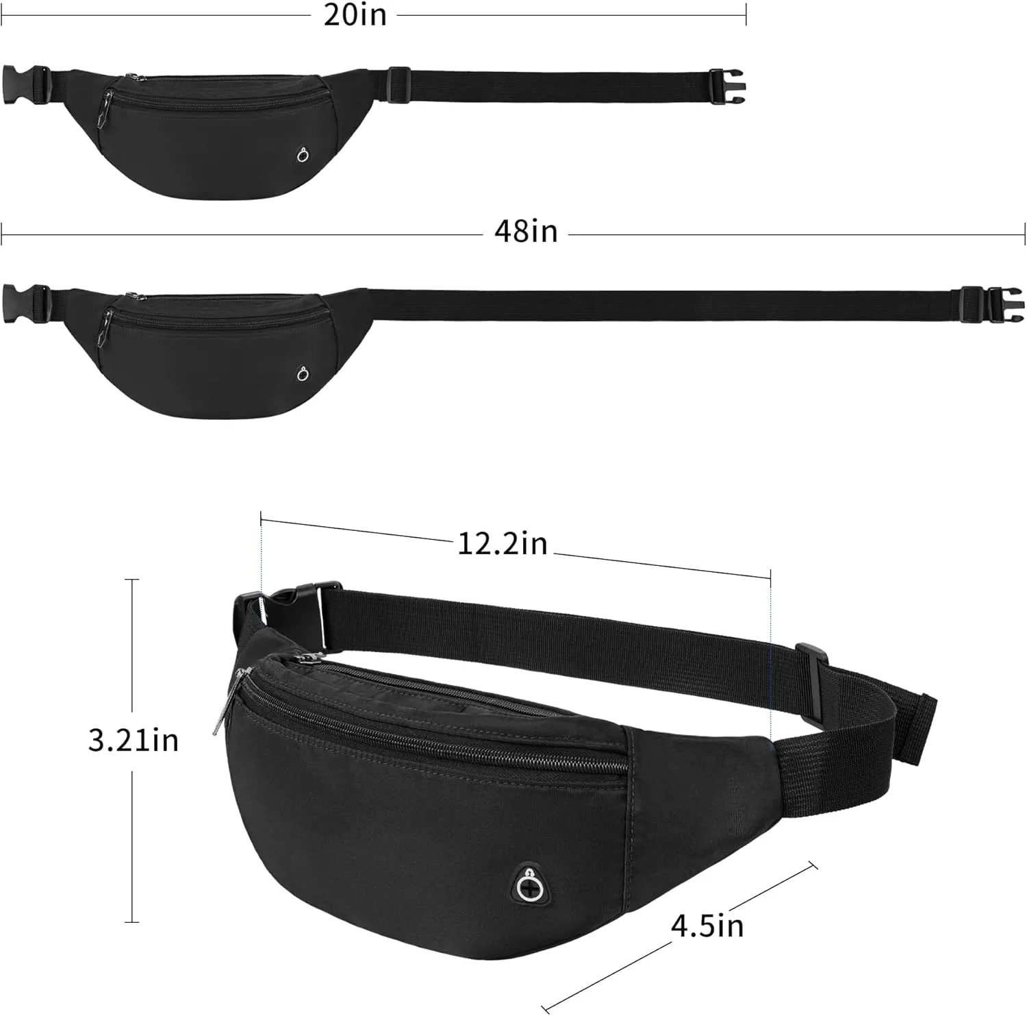 Fanny Pack For Women And Man Crossbody Bag Cross body Bag With Adjustable Strap For Travel Running Hiking Walking Workout Black