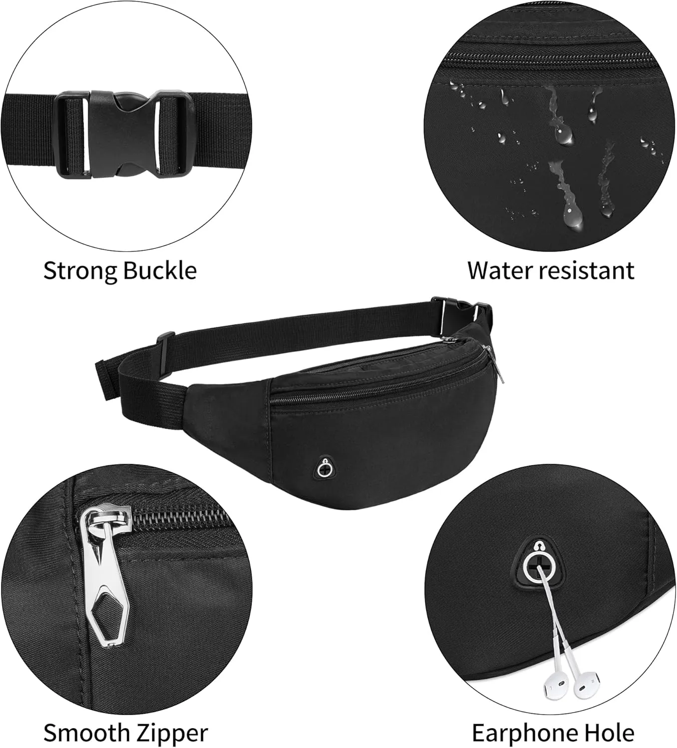 Fanny Pack For Women And Man Crossbody Bag Cross body Bag With Adjustable Strap For Travel Running Hiking Walking Workout Black