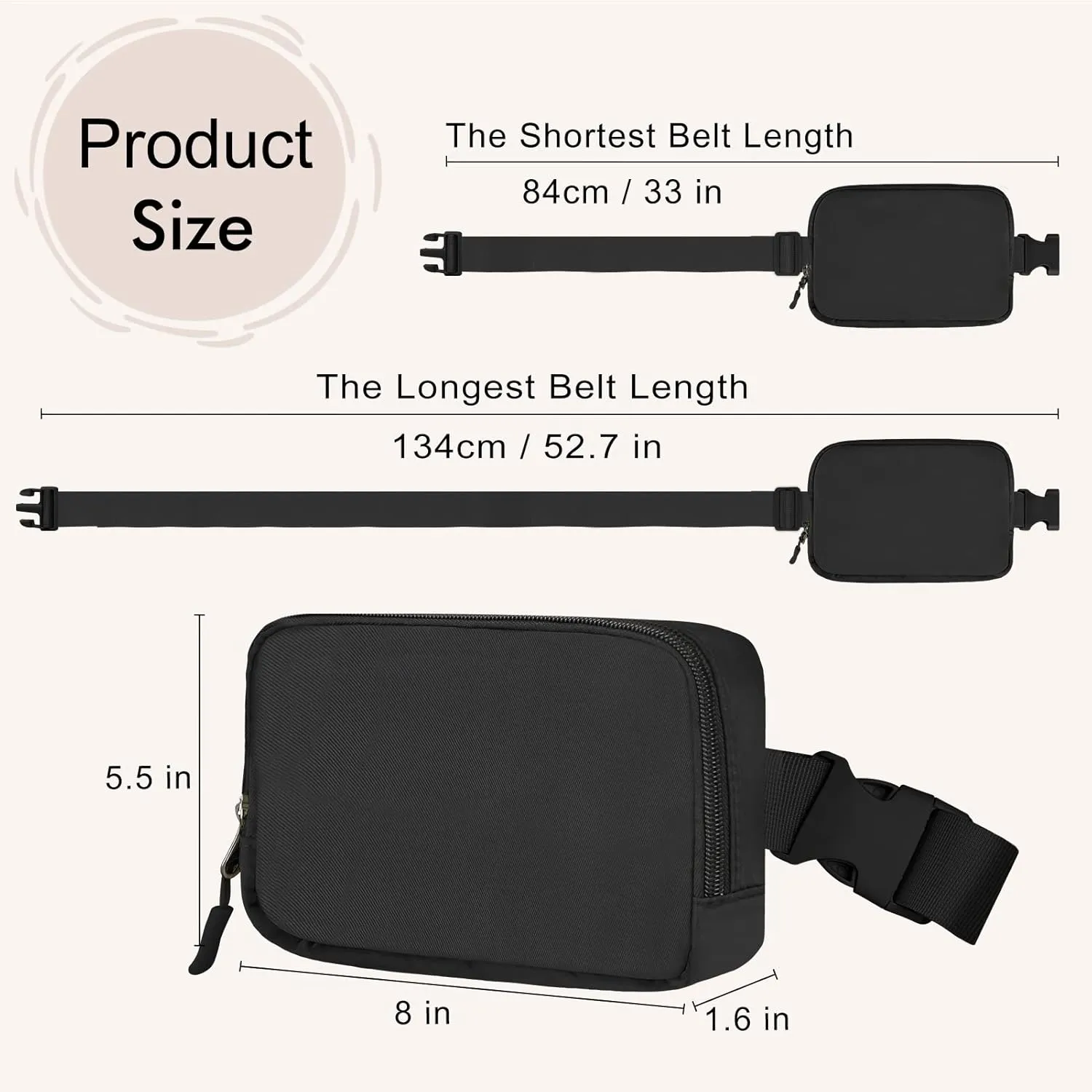 Fanny Packs for Women - Belt Bag for Women - Fanny Pack Crossbody Bags - Black Fanny Pack with Adjustable Strap, Fashion Cross Body Fanny Pack for Running