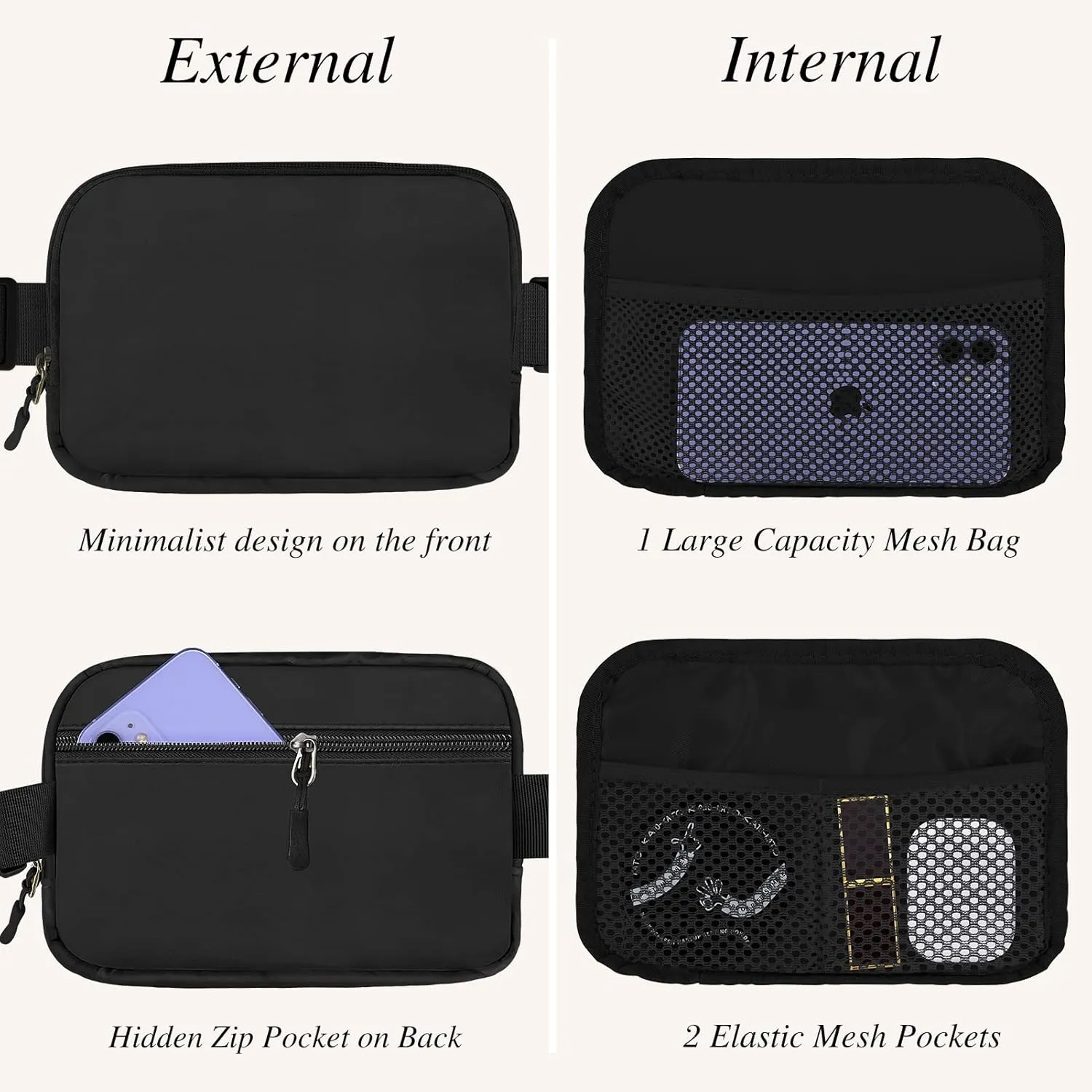 Fanny Packs for Women - Belt Bag for Women - Fanny Pack Crossbody Bags - Black Fanny Pack with Adjustable Strap, Fashion Cross Body Fanny Pack for Running