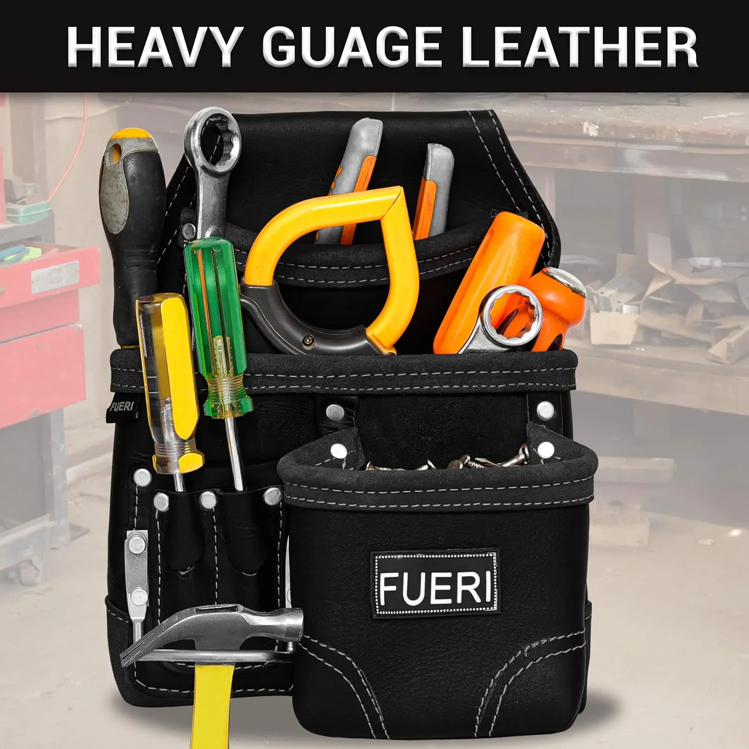 Fueri 7-Pocket Leather Tool Pouch with Belt