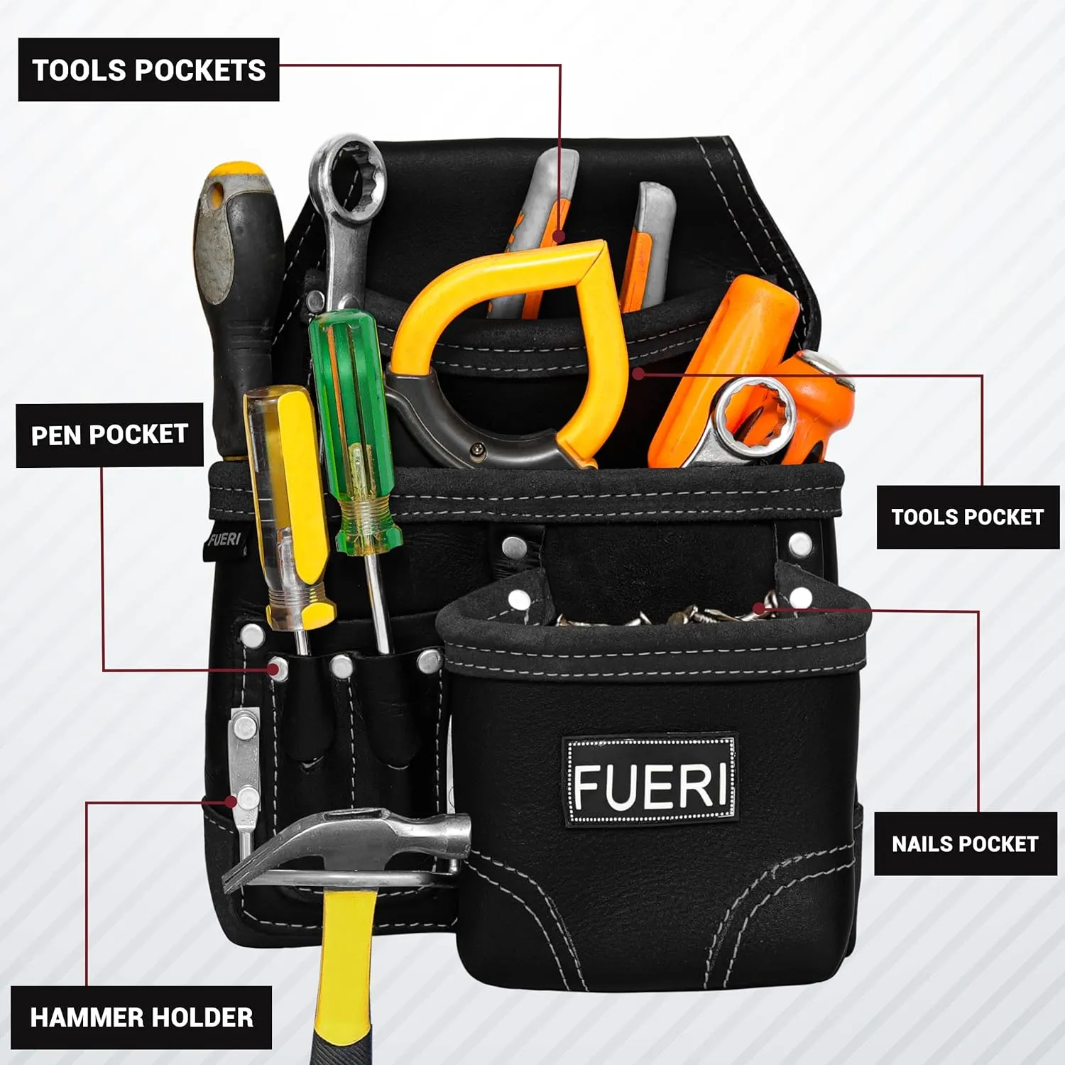 Fueri 7-Pocket Leather Tool Pouch with Belt
