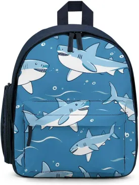 Funny Sharks Cute Backpack Daily Casual Daypack Travel Mini Bag with Adjustable Strap Blue-style-1