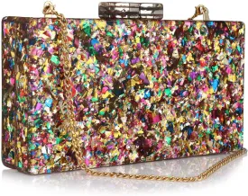 Gets Acrylic Purses and Handbags for Women Multicolor Perspex Geometric Patterns Box Clutch Banquet Evening Crossbody Handbag