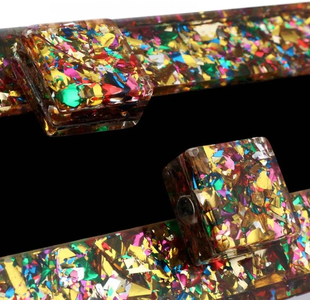 Gets Acrylic Purses and Handbags for Women Multicolor Perspex Geometric Patterns Box Clutch Banquet Evening Crossbody Handbag