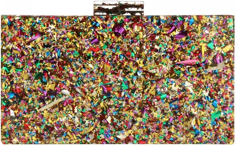Gets Acrylic Purses and Handbags for Women Multicolor Perspex Geometric Patterns Box Clutch Banquet Evening Crossbody Handbag