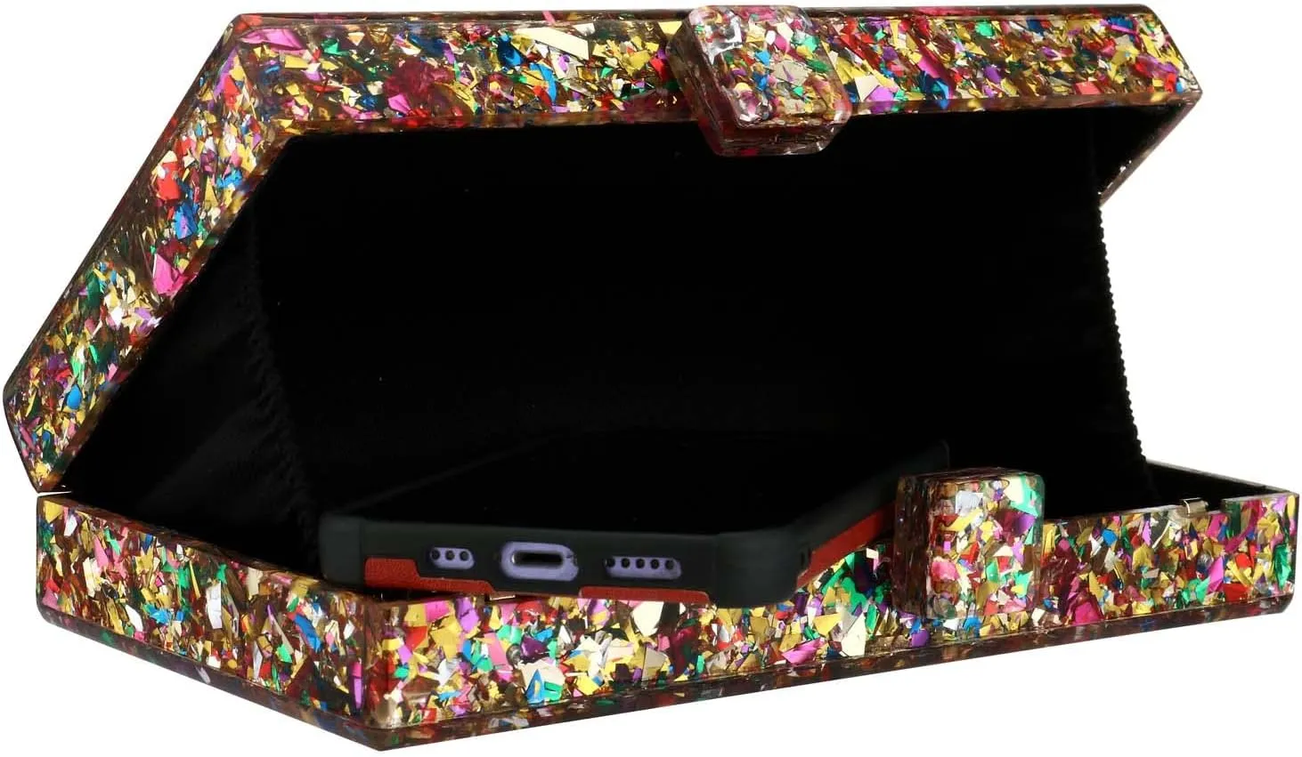 Gets Acrylic Purses and Handbags for Women Multicolor Perspex Geometric Patterns Box Clutch Banquet Evening Crossbody Handbag