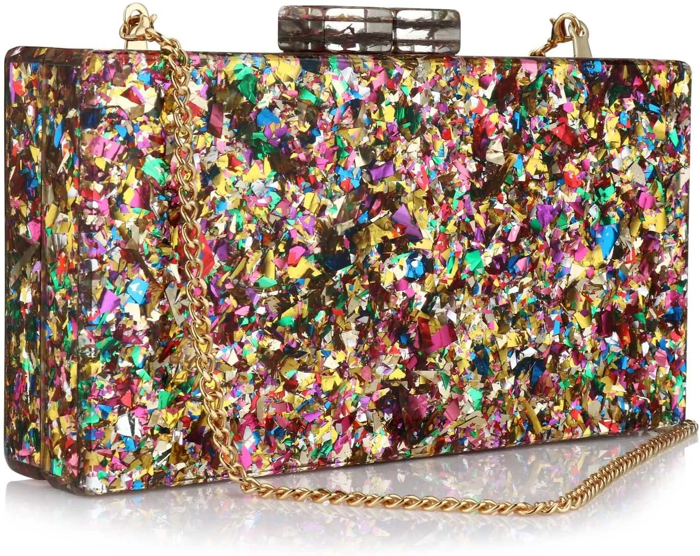 Gets Acrylic Purses and Handbags for Women Multicolor Perspex Geometric Patterns Box Clutch Banquet Evening Crossbody Handbag