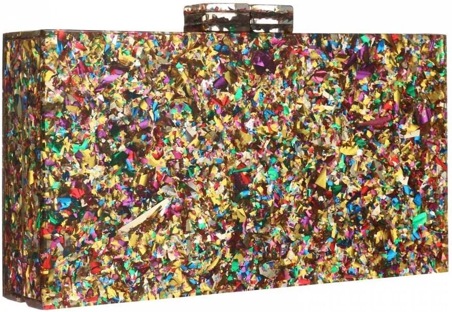 Gets Acrylic Purses and Handbags for Women Multicolor Perspex Geometric Patterns Box Clutch Banquet Evening Crossbody Handbag