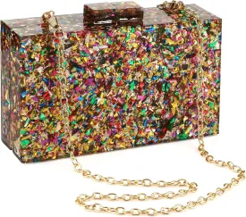 Gets Acrylic Purses and Handbags for Women Multicolor Perspex Geometric Patterns Box Clutch Banquet Evening Crossbody Handbag