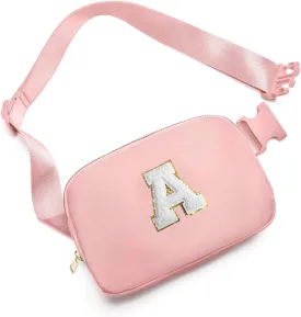 Gitus Birthday Gifts for 8 9 10 11 12 13 Year Old Girls Personalized Fanny Pack Crossbody Bags with Initial Letter Patch Belt Bag for Teen Girls Cute Trendy Stuff Travel Essentials (LightPink-A)
