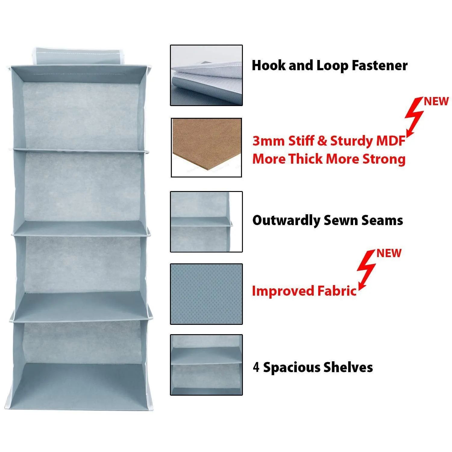 Heart Home Non Woven Hanging 4 Shelves Foldable Wardrobe/Closet Cloth Organizer (Grey & Brown)-Pack of 2-HHEART15332