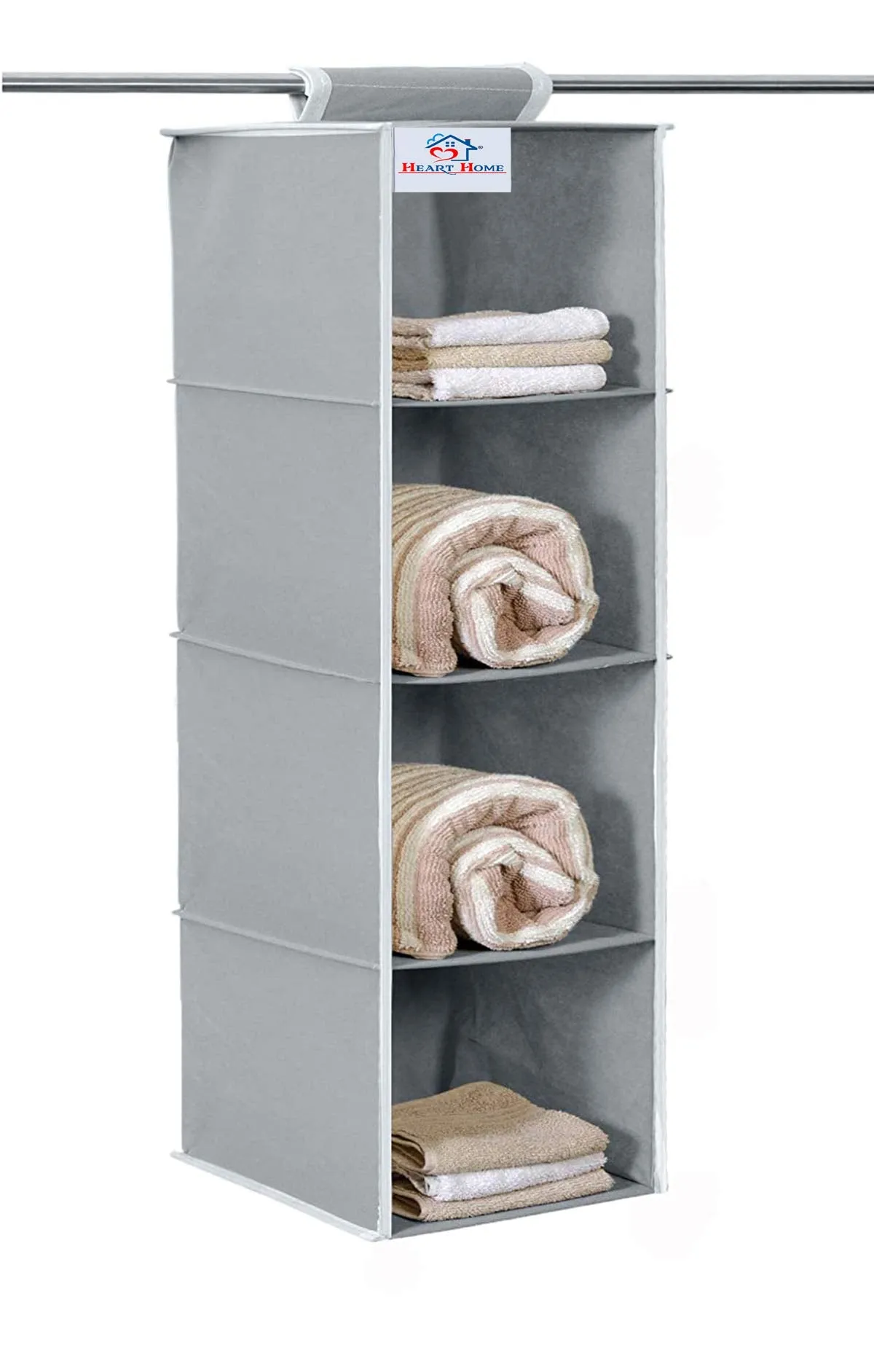 Heart Home Non Woven Hanging 4 Shelves Foldable Wardrobe/Closet Cloth Organizer (Grey & Brown)-Pack of 2-HHEART15332