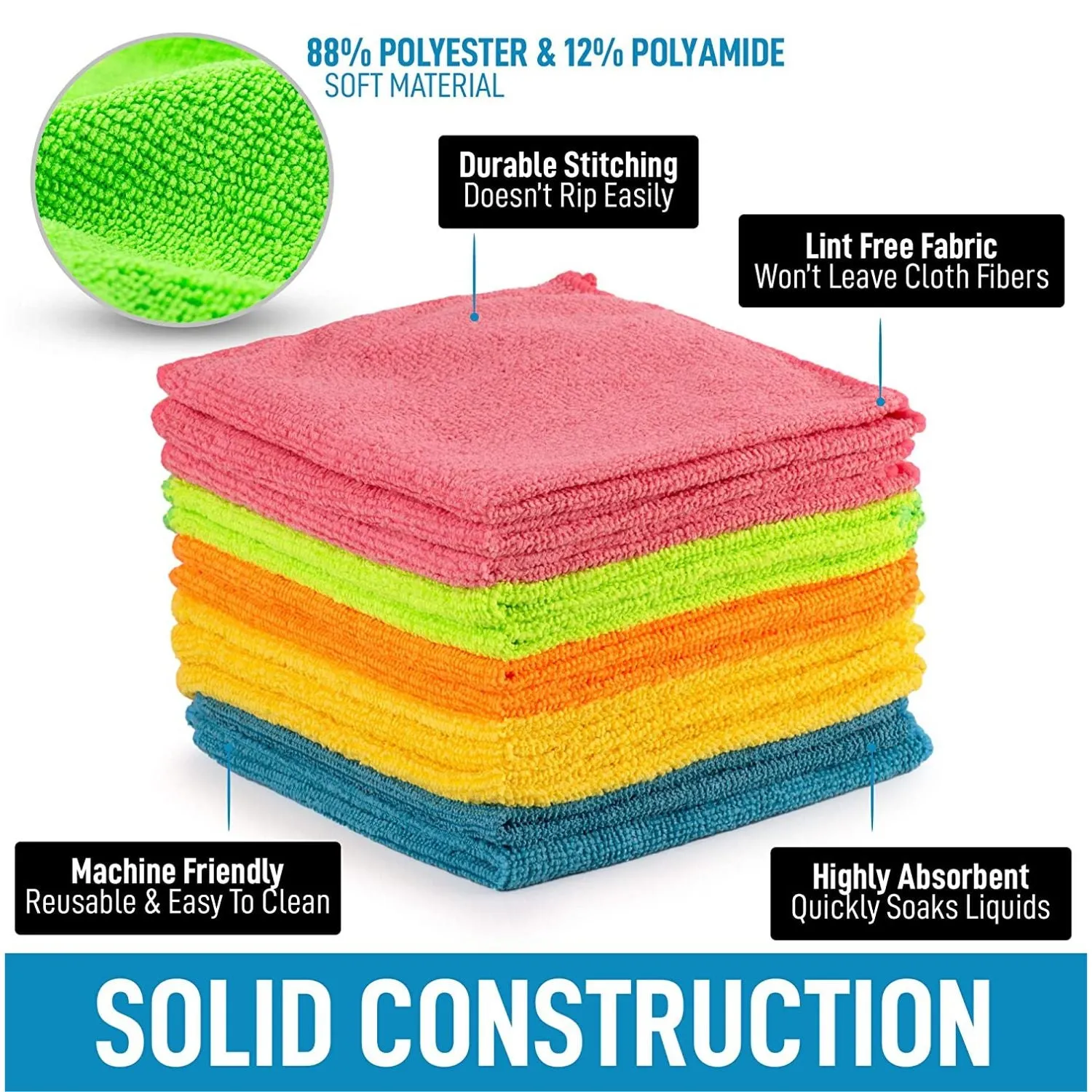 Microfiber Cleaning Cloths - 12 Pack of Highly Absorbent, Soft Microfiber Cloths