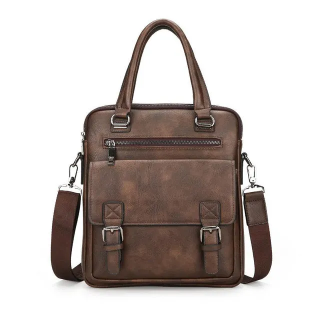 New Split Leather Handbag Zipper Men Business Polyester Two Silt Pocket Soft Handle 14 Inches Briefcases Bags