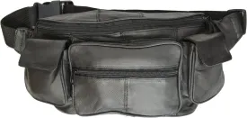 Private Label Large Black Genuine Lambskin Leather Fanny Pack Waist Bag with Cell Phone Pouch