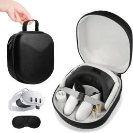 Quest 3 Case, Hard Carrying Case for Meta Quest 3 VR Headset, Touch Controller & Original Fabric Head Strap Accessories, Ideal for Travel & Home Storage with Lens Protector Cover