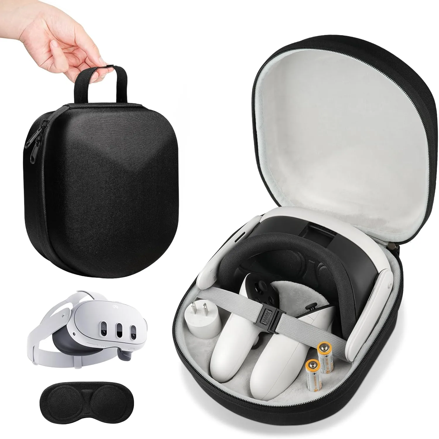 Quest 3 Case, Hard Carrying Case for Meta Quest 3 VR Headset, Touch Controller & Original Fabric Head Strap Accessories, Ideal for Travel & Home Storage with Lens Protector Cover