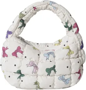 Quilted Puffer Tote Bag Mini Handbag Puffer Puff Bag Puffy Nylon Bag Lightweight Carryall Bag Puffy Purses for Women