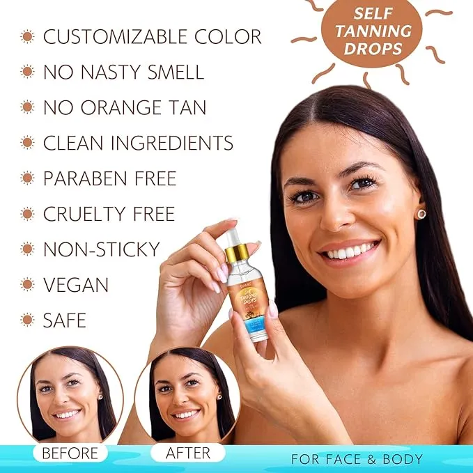 Self Tanning Drops - Face Self Tanner Drops Medium Color - Bronzer Drops - Self Tanner for Face - Self Tanner Face Tanner - Face Tanning Drops to Add to Moisturizer - Face Tan Drops - Bronzing Drops