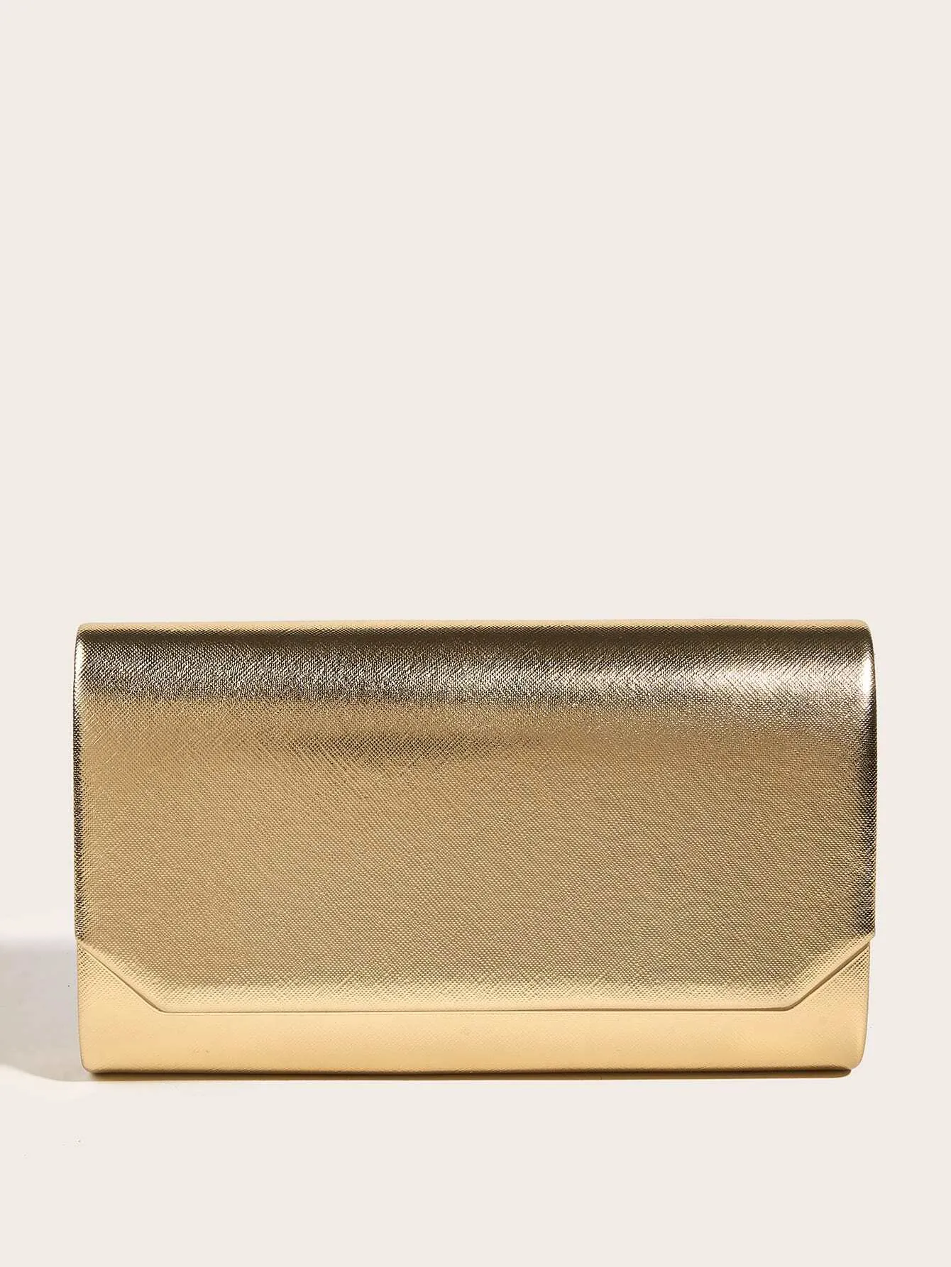 SHEIN Fashionable Metal Gold Color Pu Leather Envelope Clutch Bag With Fine Cross Textured Design For Women, Come With Chain
