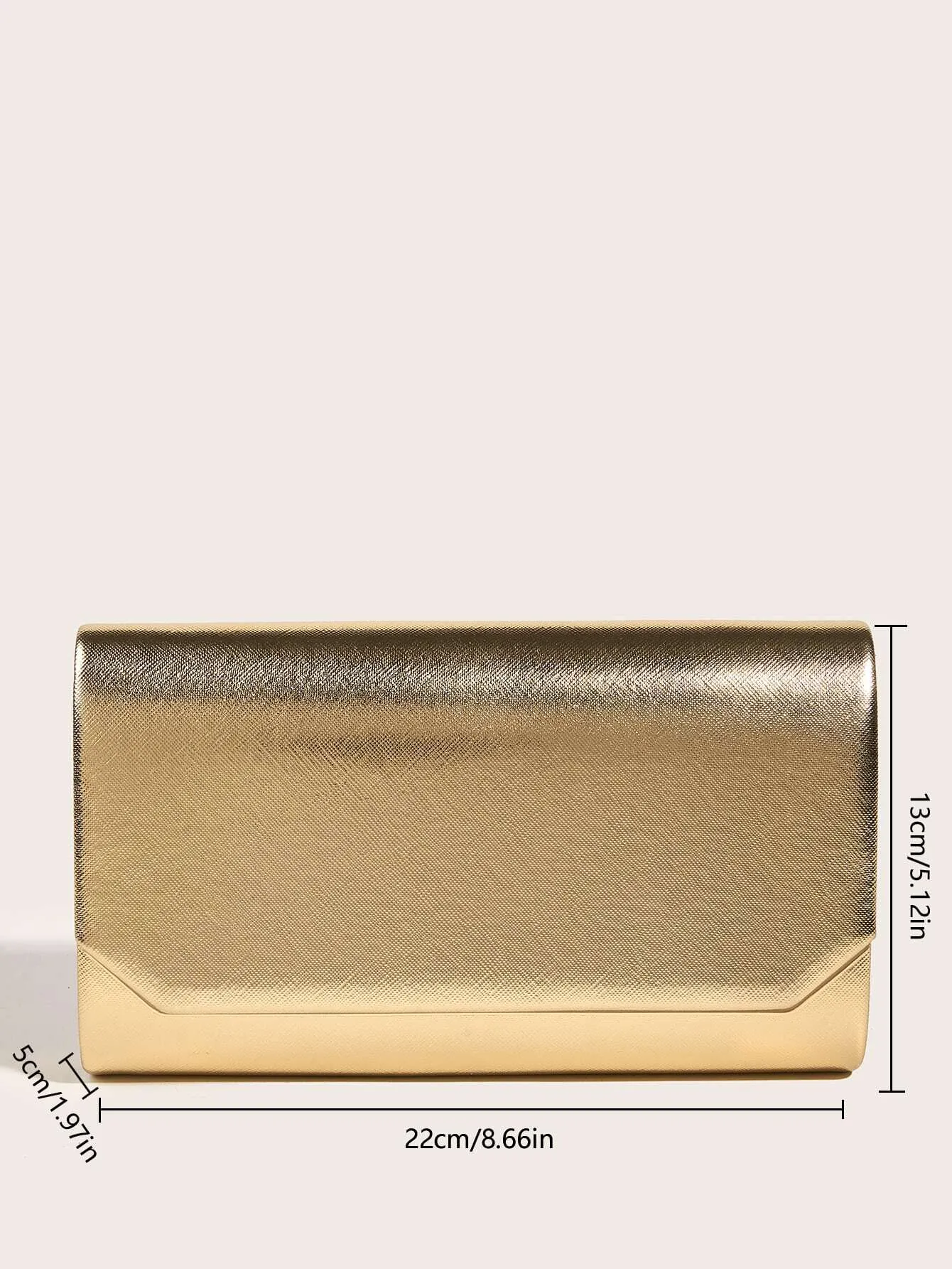 SHEIN Fashionable Metal Gold Color Pu Leather Envelope Clutch Bag With Fine Cross Textured Design For Women, Come With Chain