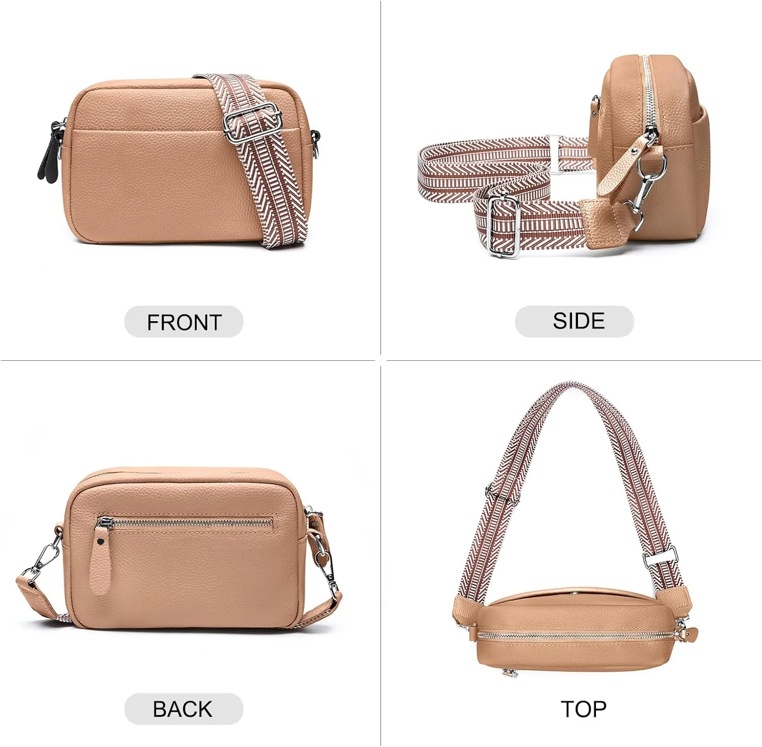 Small Crossbody Bags for Women Genuine Leather, Guitar Strap Shoulder Handbag Purse Camera Bag with Rfid Card Slots