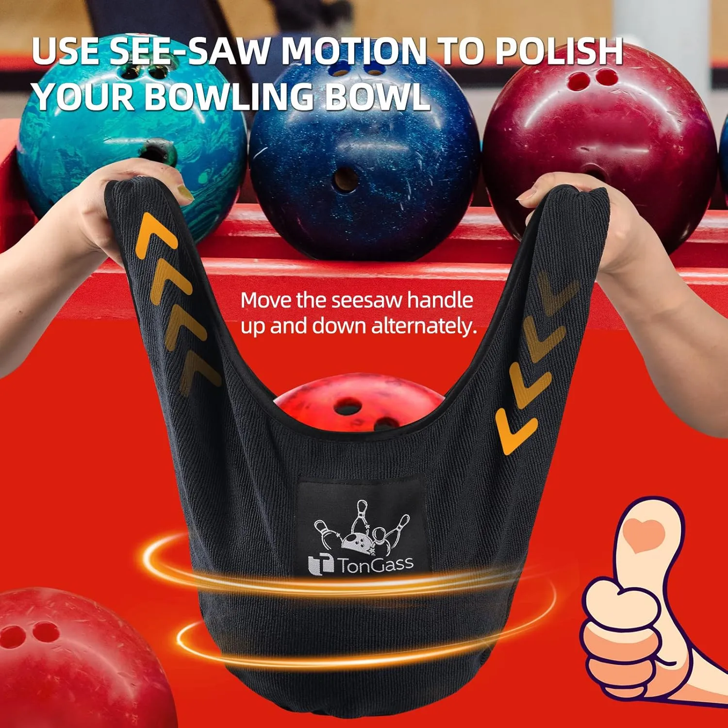 TonGass (3-Pack Giant Microfiber Bowling Ball Seesaw Towel, Machine Washable Microfiber Bowling Ball Shammy See-Saw Towel, Ultra Absorbent, Cleans, Polishes and Protects Balls