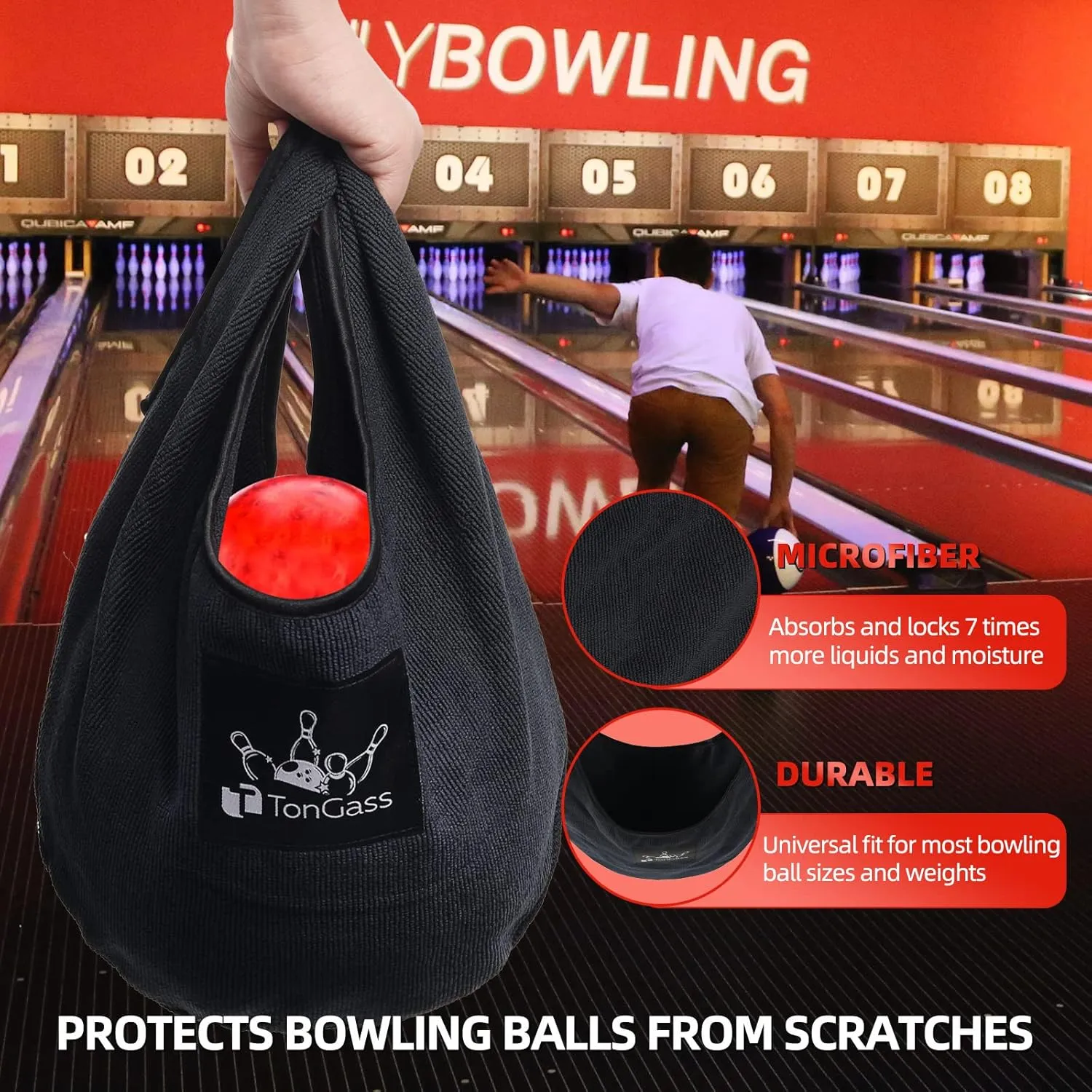 TonGass (3-Pack Giant Microfiber Bowling Ball Seesaw Towel, Machine Washable Microfiber Bowling Ball Shammy See-Saw Towel, Ultra Absorbent, Cleans, Polishes and Protects Balls