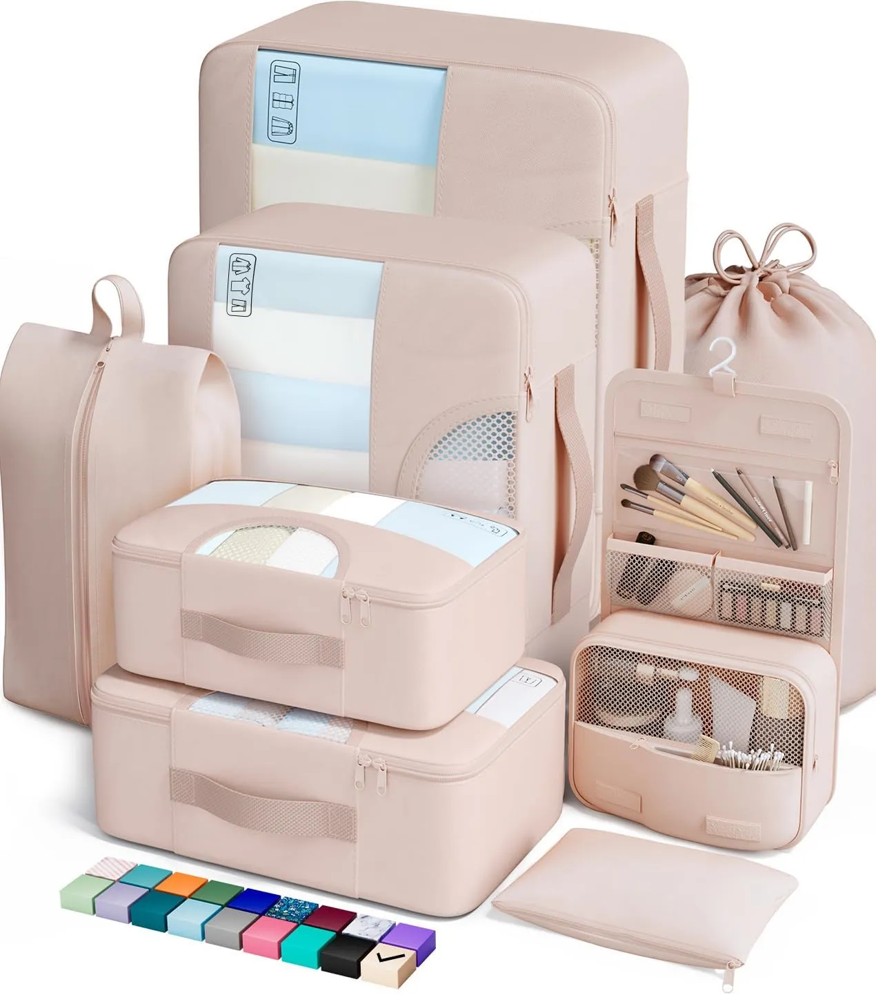 Veken 8 Set Packing Cubes for Travel, Gifts for Women Mom, Suitcase Organizer Bags for Luggage with Hanging Toiletry Bag and Shoe Bag, Vacation Essentials Travel Accessories for Cruise Ship