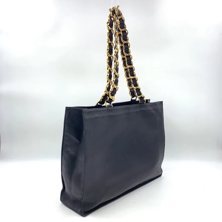 Vintage Chanel Lambskin Black Chain Tote Bag N4129244